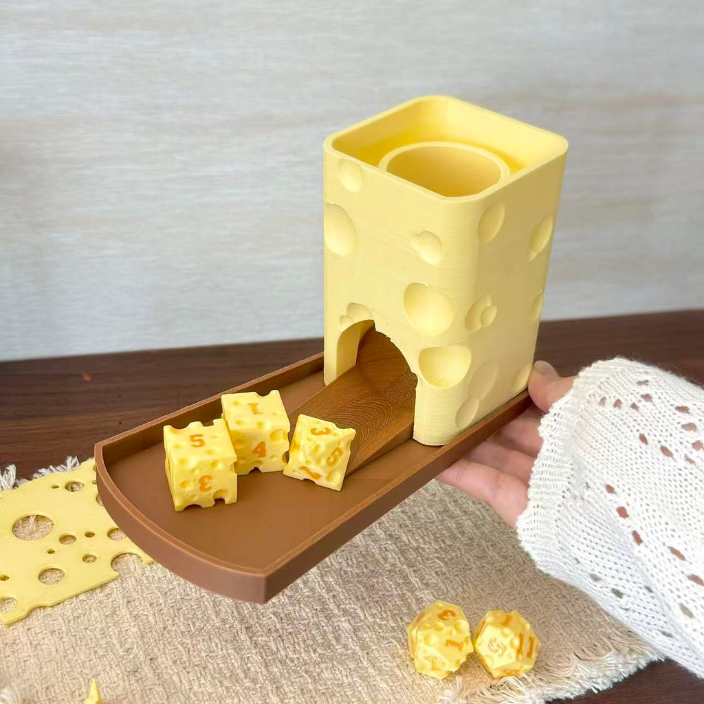 Caramel Cheese Resin Polyhedral Dice Set, Hand-Crafted RPG Dice Tower
