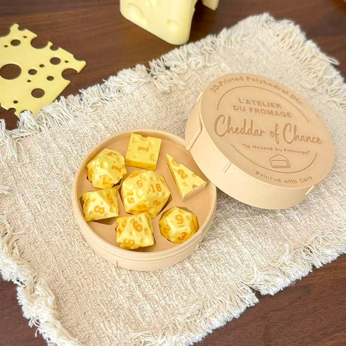 Handmade Resin Cheese Dice Set, Polyhedral DND RPG Dice, Sharp Edge Gamer Gift