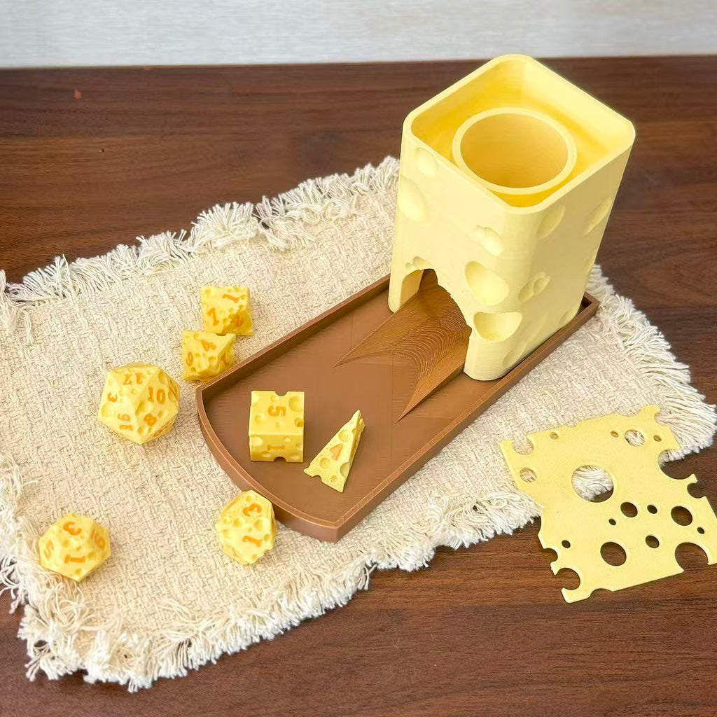 Caramel Cheese Resin Polyhedral Dice Set, Hand-Crafted RPG Dice Tower