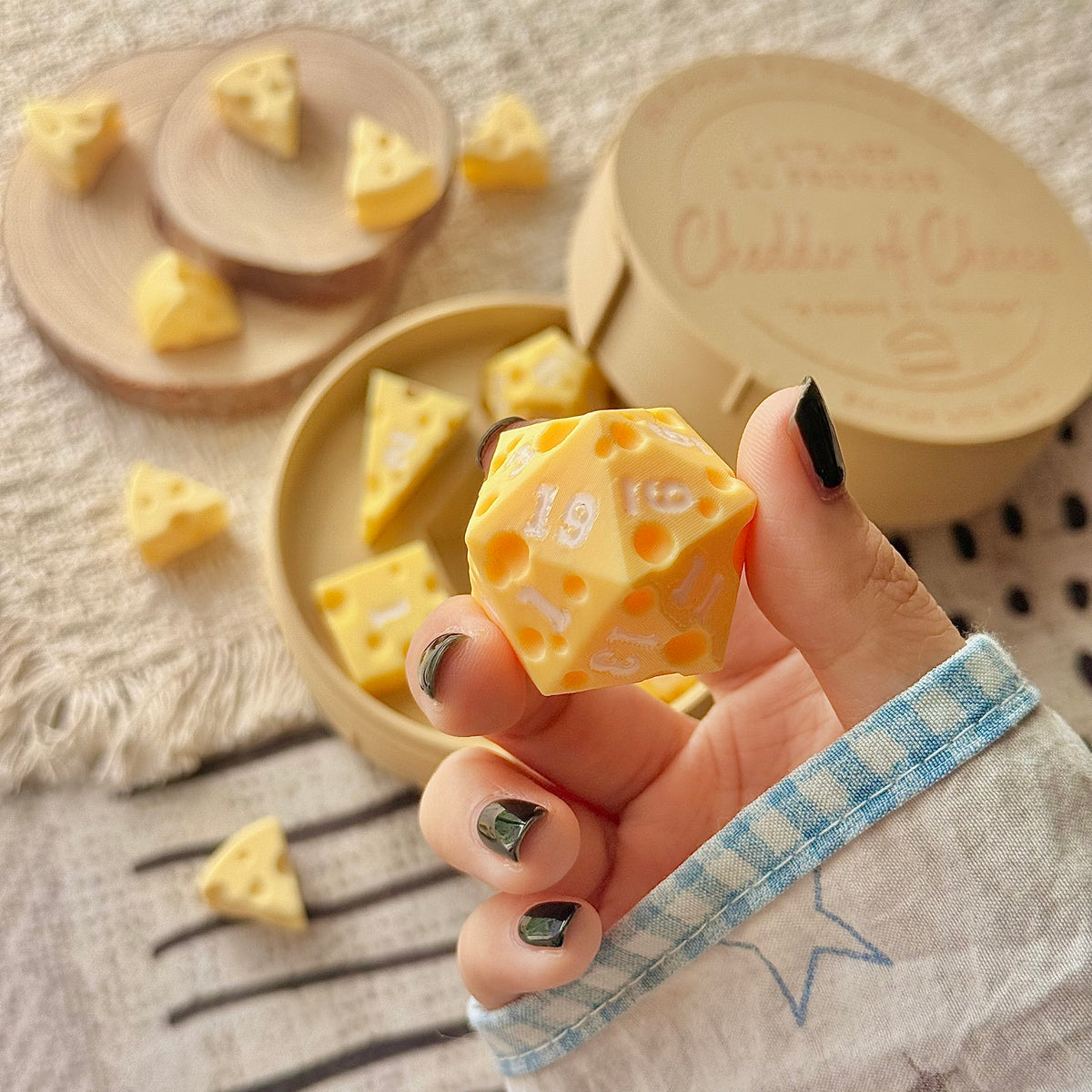 Handmade Resin Cheese Dice Set, Polyhedral DND RPG Dice, Sharp Edge Gamer Gift