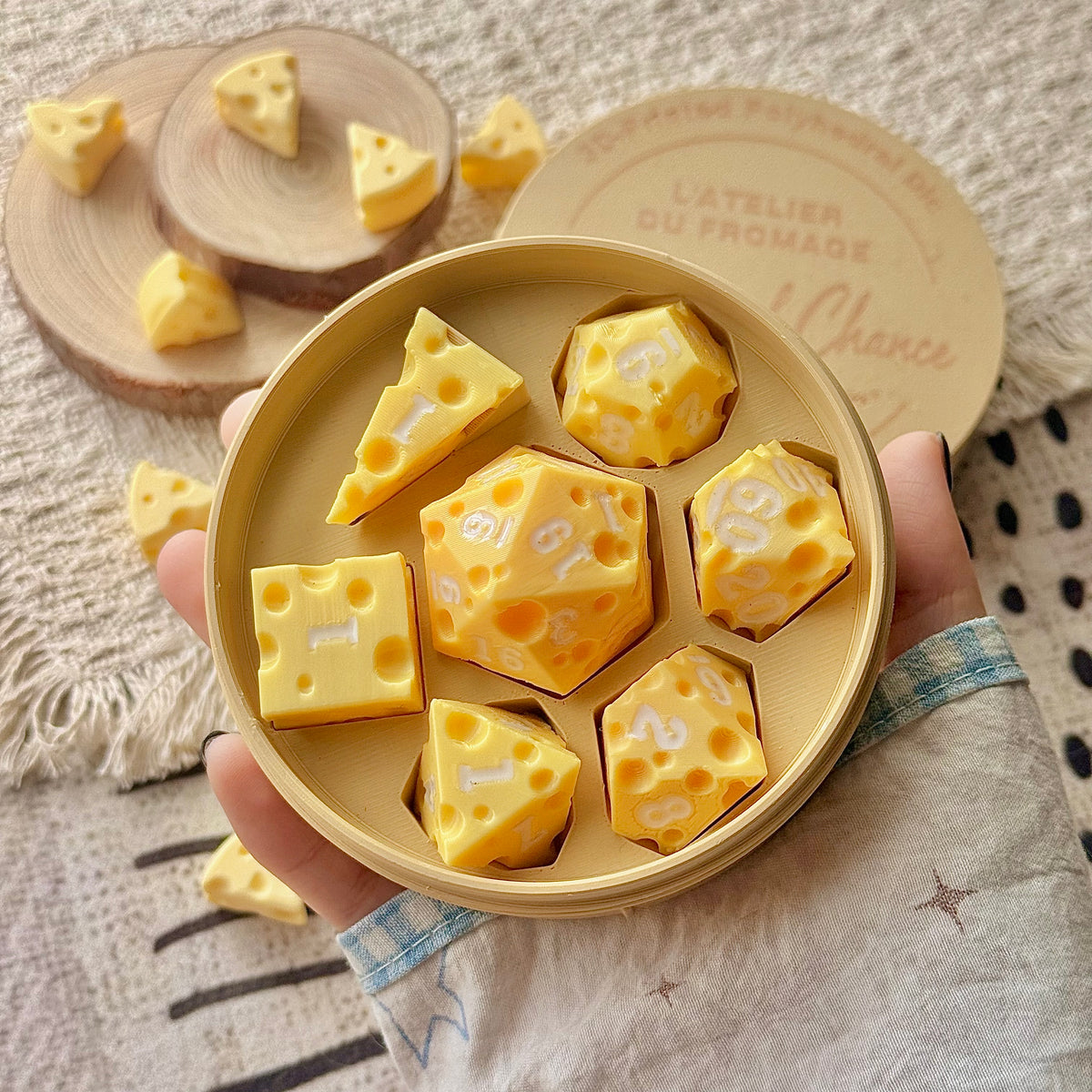 Handmade Resin Cheese Dice Set, Polyhedral DND RPG Dice, Sharp Edge Gamer Gift