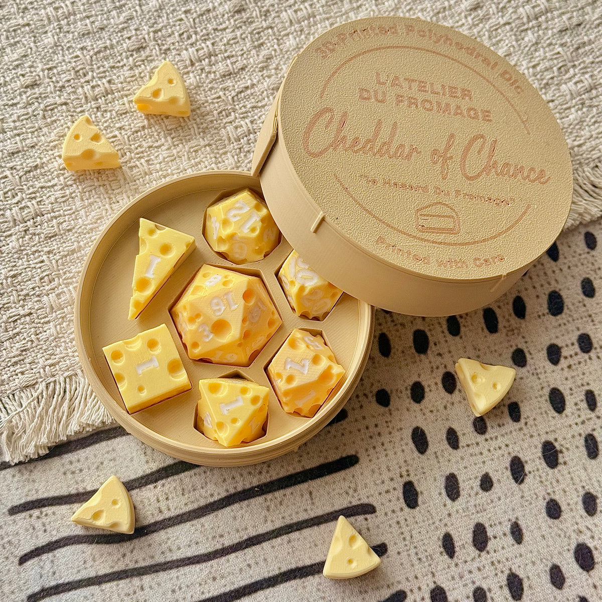 Handmade Resin Cheese Dice Set, Polyhedral DND RPG Dice, Sharp Edge Gamer Gift